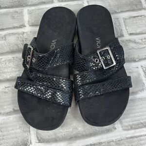 Vionic Skylar Orthaheel Women's Size 7 Black Slide Buckle Comfort Sandals